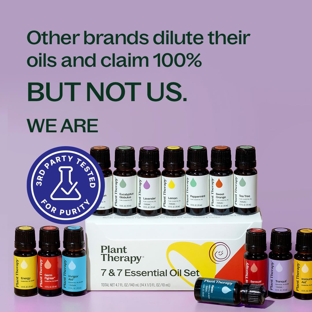Plant Therapy 7 & 7 Essential Oils Set, Each 10 mL (1/3 oz) | 7 Most Popular Single Essential Oils Plus 7 Favorite Blends, Pure & Undiluted