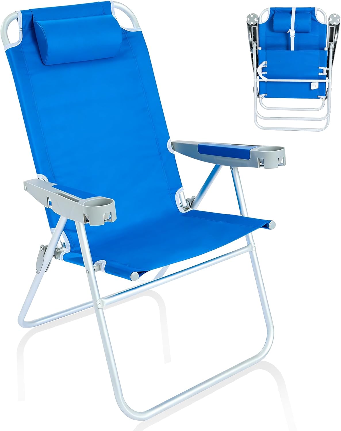 SUNNYFEEL Oversized Tall Folding Beach Chair Lightweight, 17" Portable Sand Chair for Adults Heavy Duty 500 LBS with Cup Holders