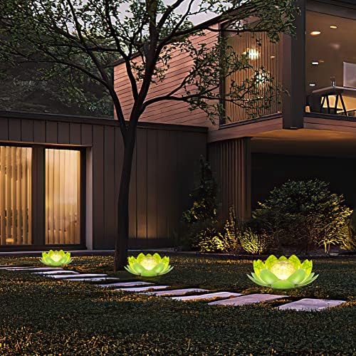 Outdoor Solar Lights, Garden Decor, Crackle Glass Globe, Waterproof Metal Lotus Flower Light for Patio, Lawn, Walkway, Tabletop, Ground