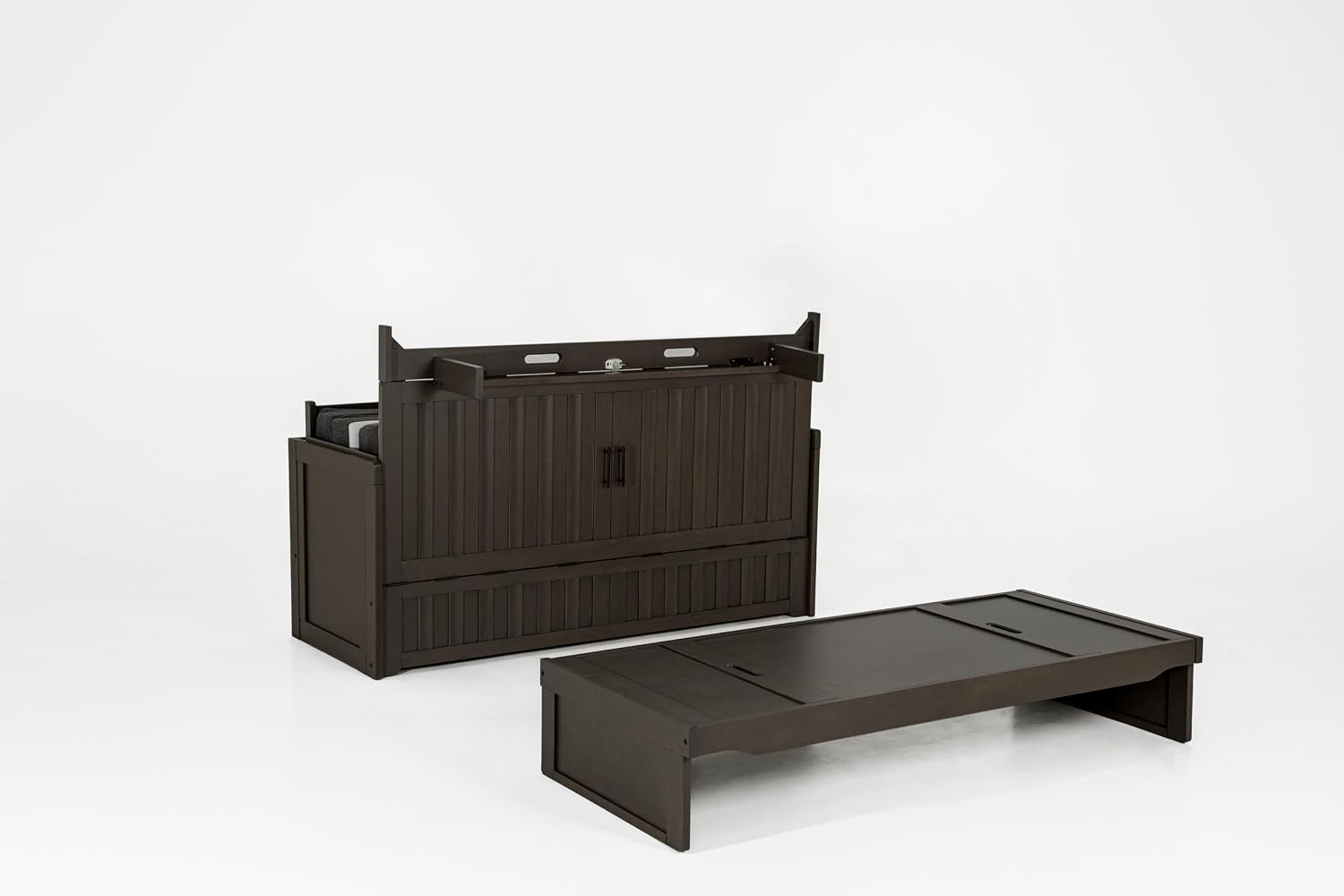 NIGHT & DAY Furniture Murphy Cube Cabinet Bed Pre-Assembled (Cherry, Queen) | Pre-Assembled
