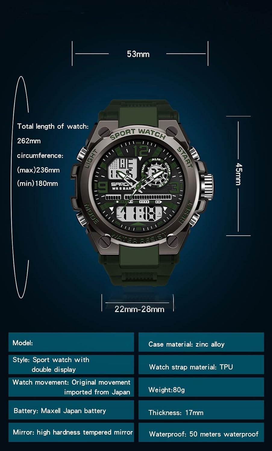 KXAITO Men's Watches Sports Outdoor Waterproof Military Watch Date Multi Function Tactics LED Alarm Stopwatch