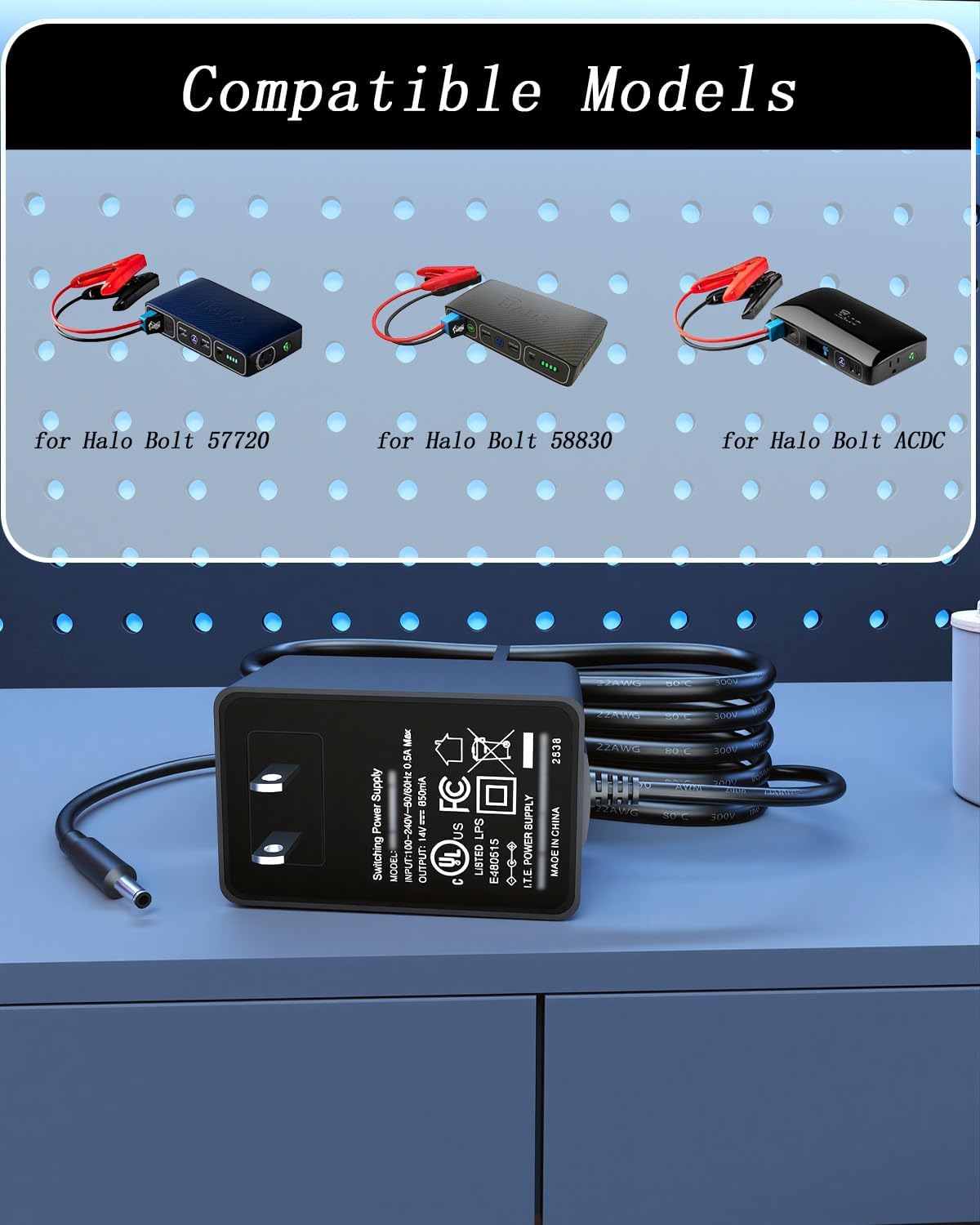 14V Charger for Halo Bolt Car Jump Starter 57720 58830 Bolt ACDC Wireless, Bolt Air Replacement AC Adapter Power Supply Charging Cord 6Ft