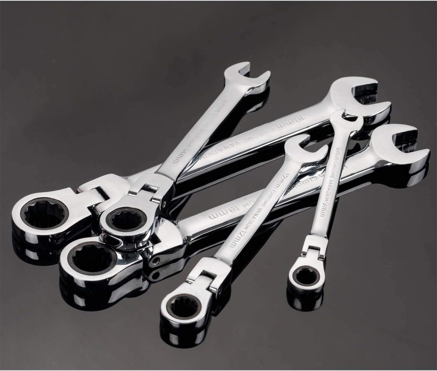 Qnkaa Flexible Ratchet Wrench Set 12pcs 8-19mm Spanner Gear Ring Ratcheting Combination Flexi Wrench Kit Metric Flex Head