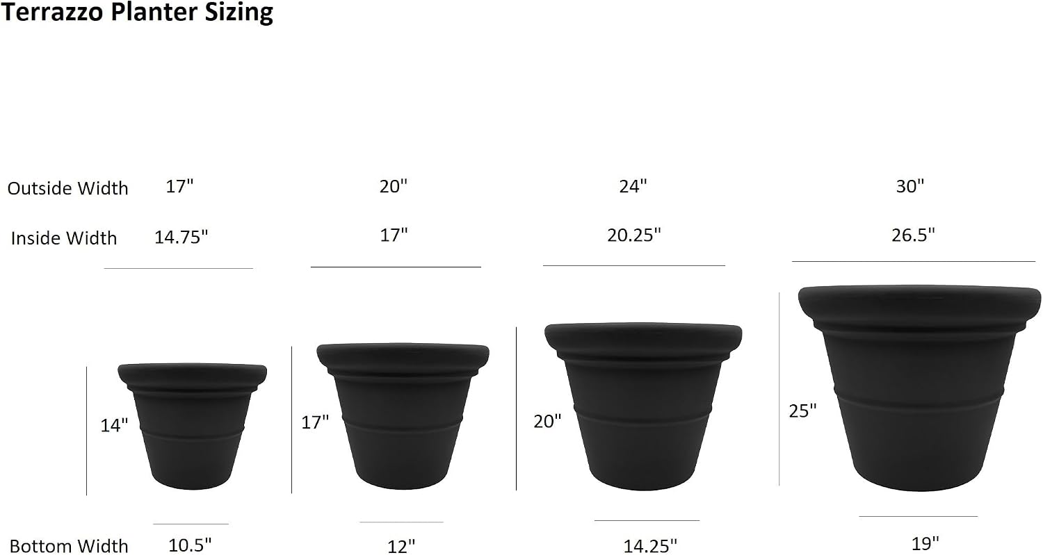 The HC Companies Terrazzo Large Round Plastic Plant Pot w/Rolled Rim - Lightweight & UV Resistant Gardening Pot for Herbs & More - Outdoor & Indoor Plant Pots w/Drainage (17” Black)