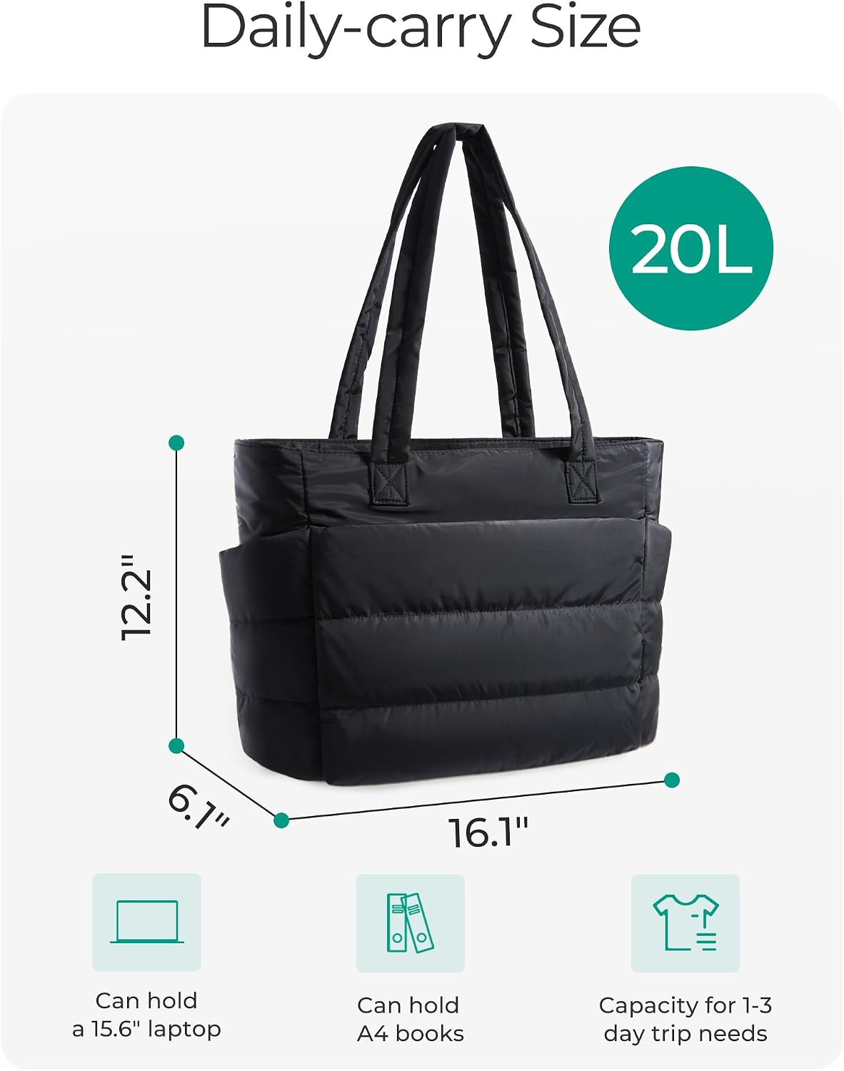 BAGSMART Tote Bag for Women, Lightweight Puffy Tote Bag with Compartments Shoulder Bag Handbag for Travel, Work, Gym | Lightweight