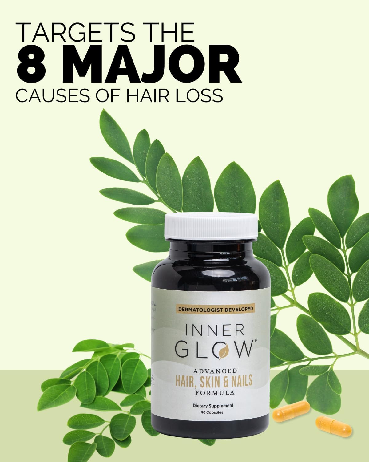 Inner Glow Advanced Hair, Skin & Nails Vitamins – Doctor-Developed Hair Supplement with Biotin, Collagen Peptides