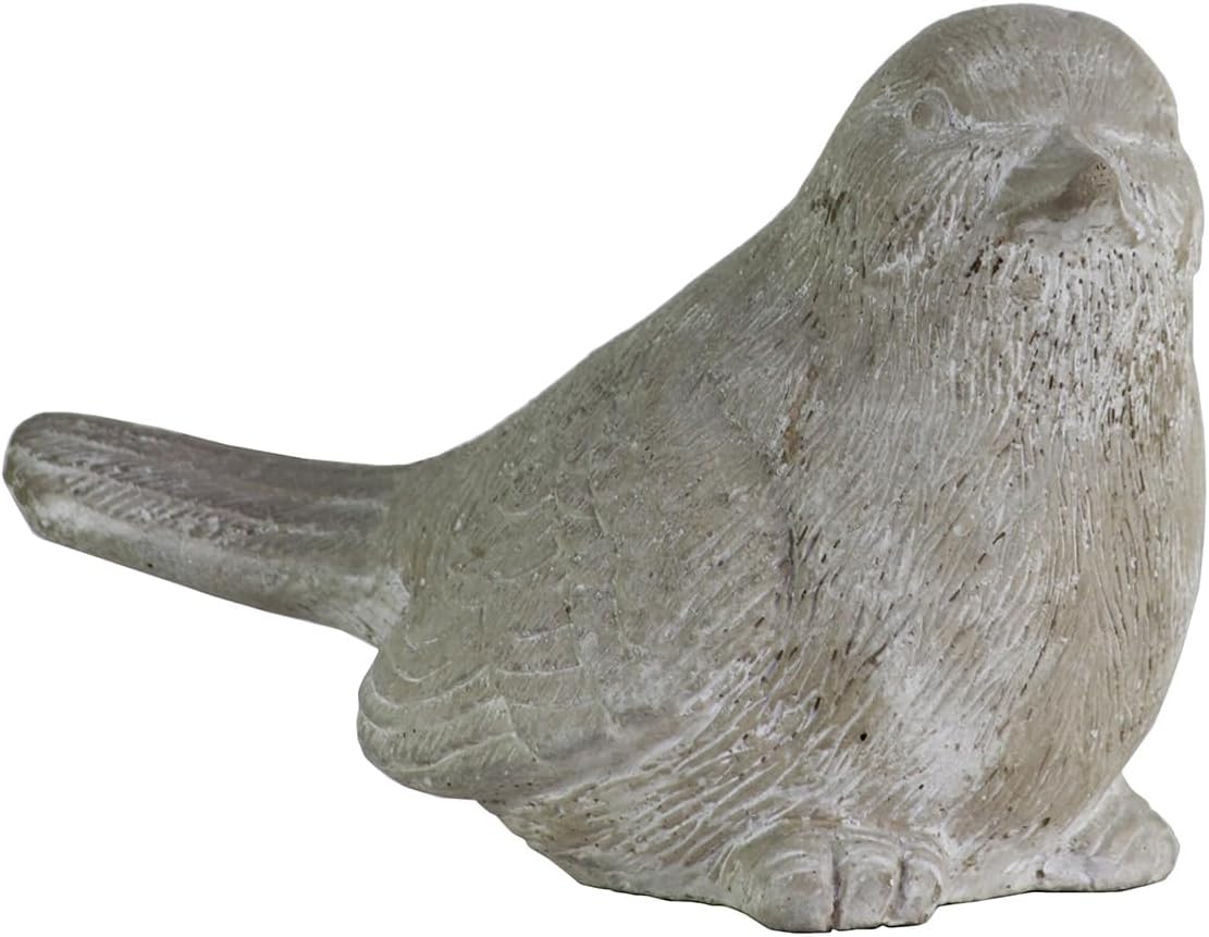 Sitting Bird Cement Figurine, Gray Concrete-Style Finish, 7.5 Inch | Nature-Inspired Bird Sculpture With A Gray Concrete-Style Finish