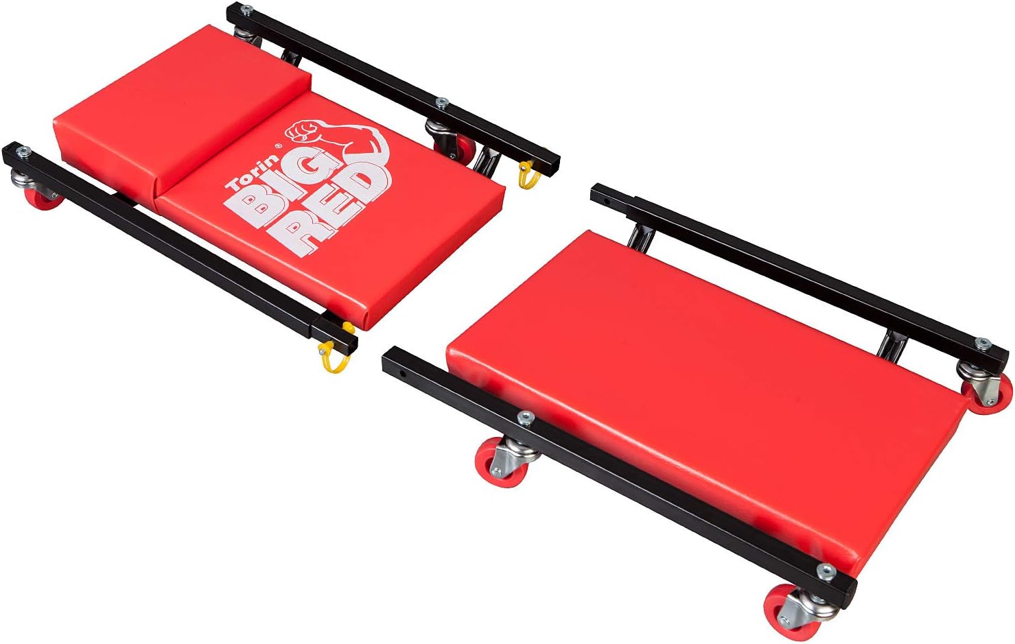BIG RED Rolling Garage/Shop Creeper: 2-Piece, 36" Padded Mechanic Cart with Headrest and 6 Casters, Red,AR7565B,Torin