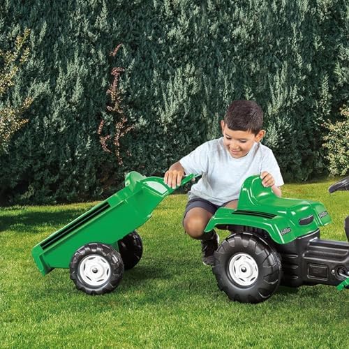 DOLU Pedal Operated Ride On Tractor for Kids with Full Ranchero Trailer, Indoor Outdoor Toy Vehicle with Front Loader & Hauling Trailer for Ages 3–6