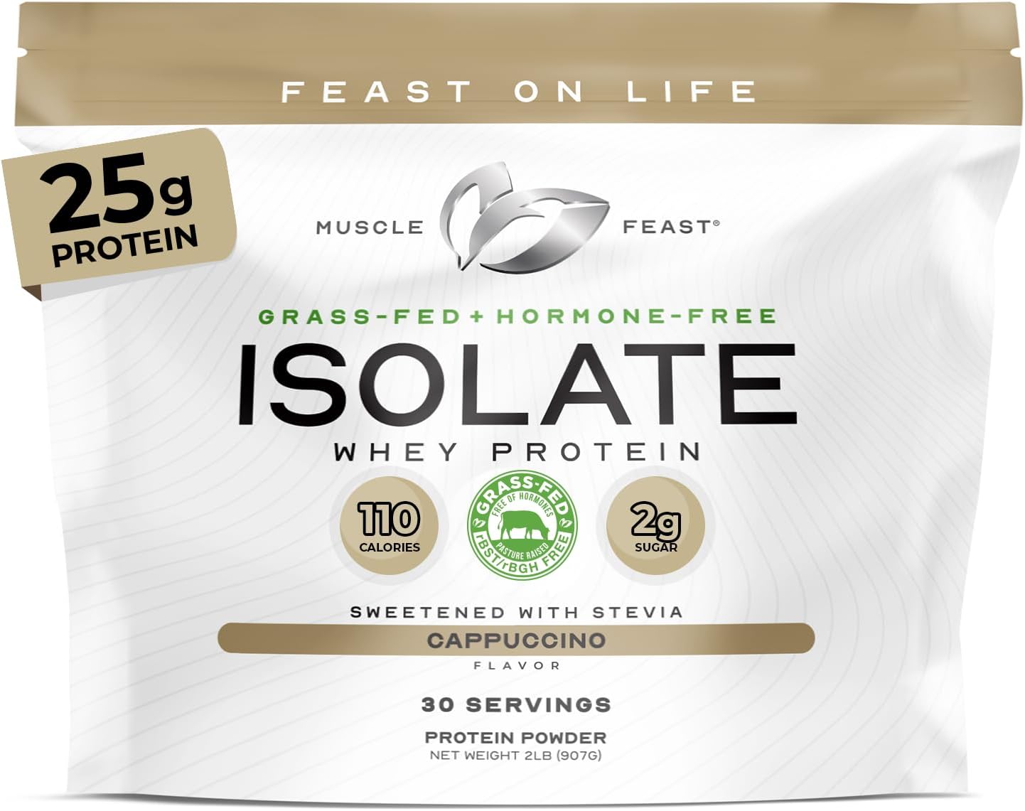 Muscle Feast Grass-Fed Whey Protein Isolate Powder, Chocolate (2lb) | All Natural Hormone Free Pasture Raised, Whey Isolate Protein for Men & Women, Clean, Non-GMO, Delicious Isolate Protein