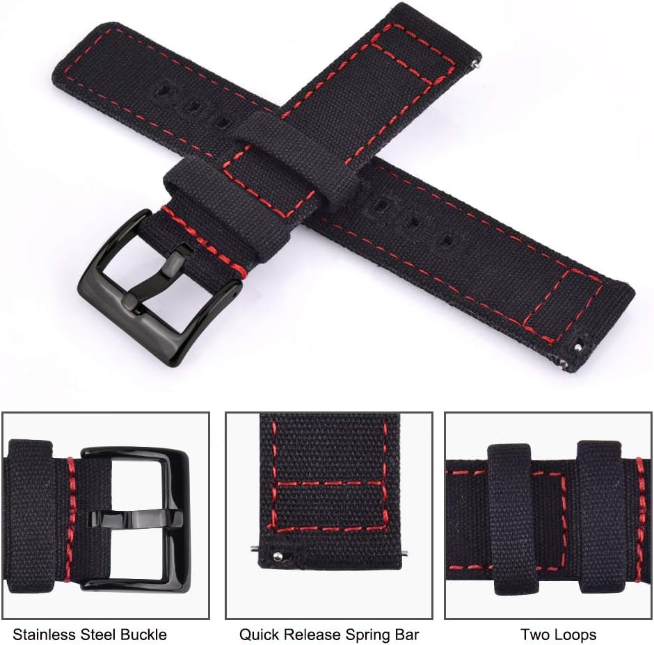 Ritche Christmas Gift Canvas Vintage Quick Release Watch Band 18mm 20mm 22mm 24mm Replacement Watch Straps for Men Women, White Elephant Gifts, Stocking Stuffers for Men, Father's Day gifts