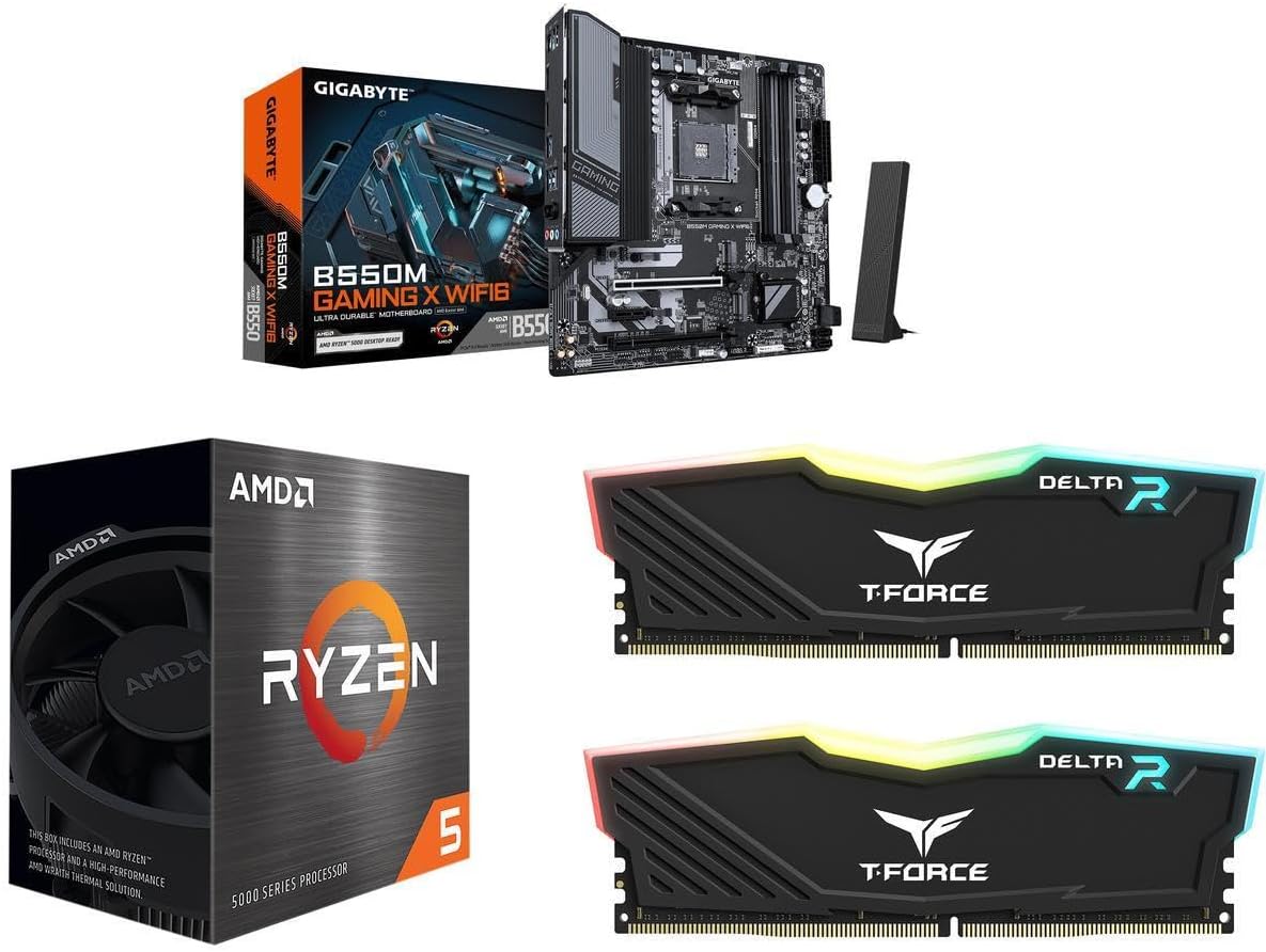NEWEGG Motherboard CPU Memory Combo - B550M Micro ATX Motherboard Bundle with Ryzen 5 5500 6-Core 3.6 GHz CPU and 16GB (2 x 8GB) 288-Pin PC RAM DDR4 3600 Desktop Memory