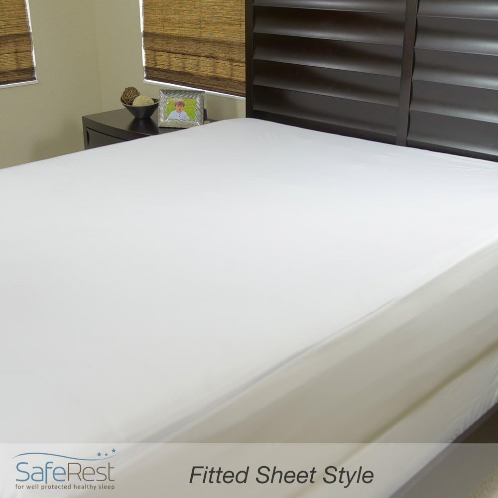 SafeRest Waterproof Queen Size Mattress Protector | Fitted with Stretchable Pockets, Machine Washable Cotton Blend Mattress Cover for Bed