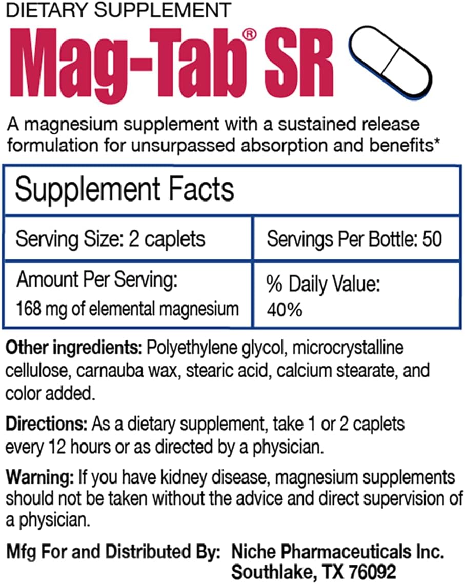 Extended Release Magnesium Lactate Delivery for 10x Better Absorption-Mag-Tab SR (Sustained Release) 100 Count-Supports Sleep, Muscle Cramps