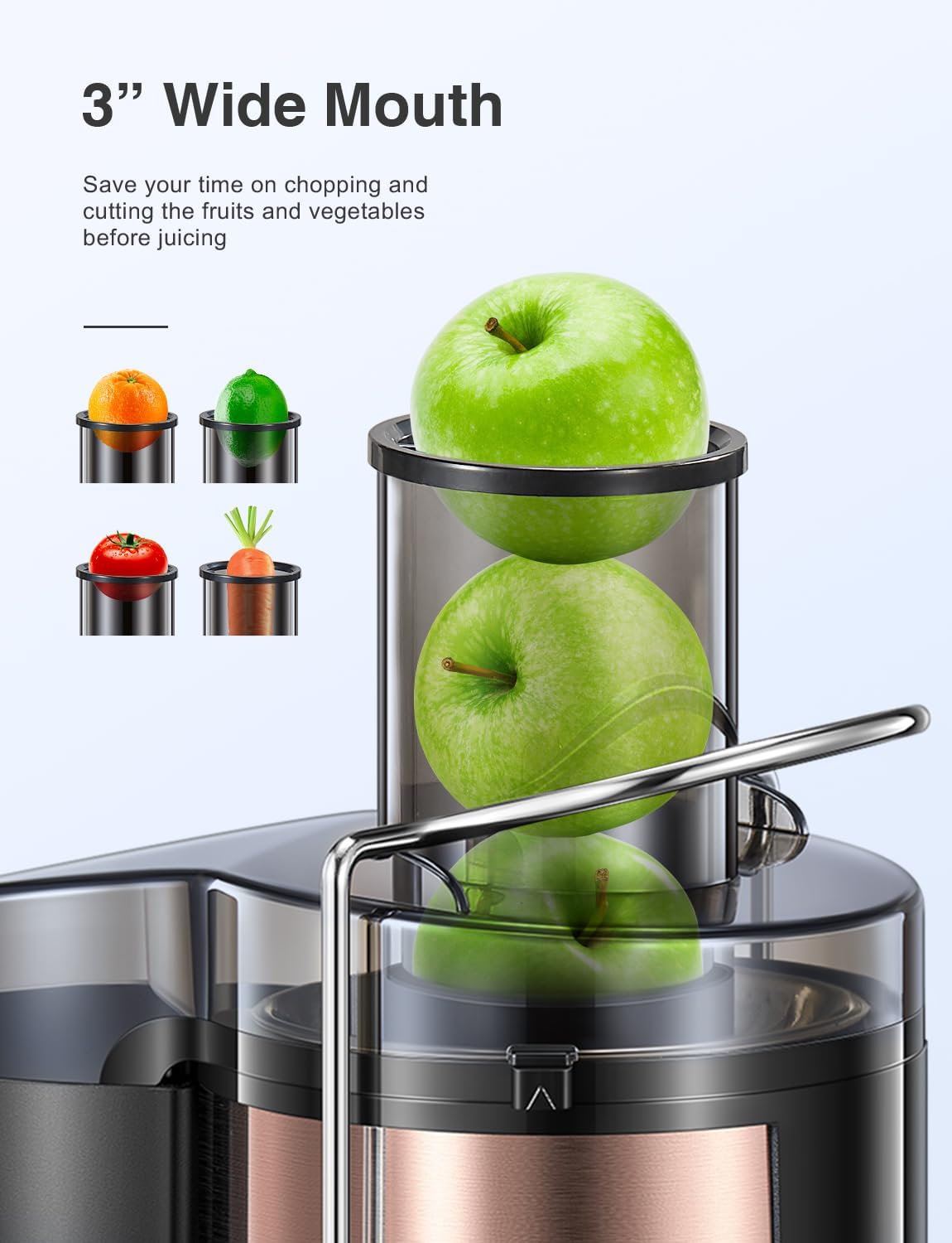QCen Juicer Machine 500W Centrifugal Juicer with Extra Wide Feed Chute
