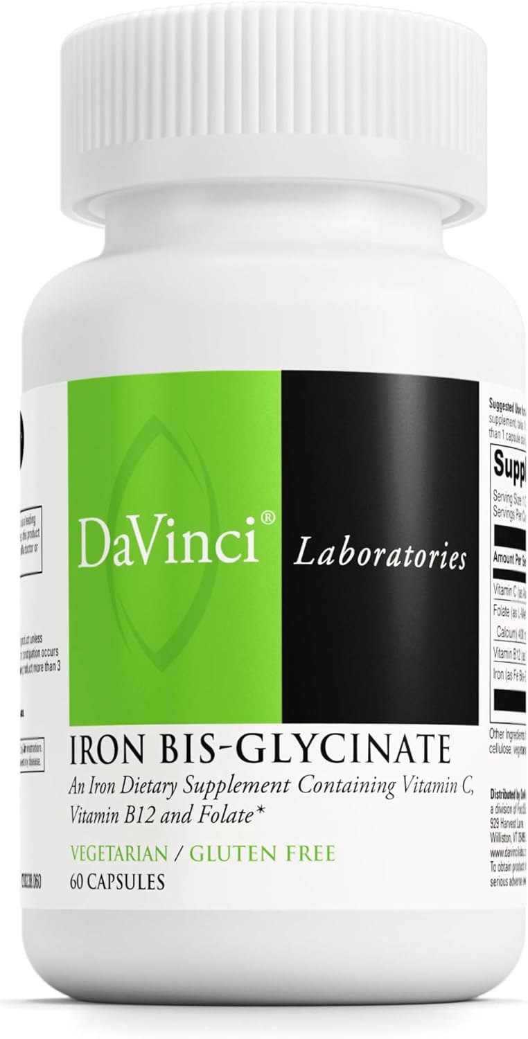 DAVINCI Labs Iron Bis-Glycinate - Gentle Iron Supplement for Women & Men - Help Support Hemoglobin Production & Normal Energy Levels with Vitamin C