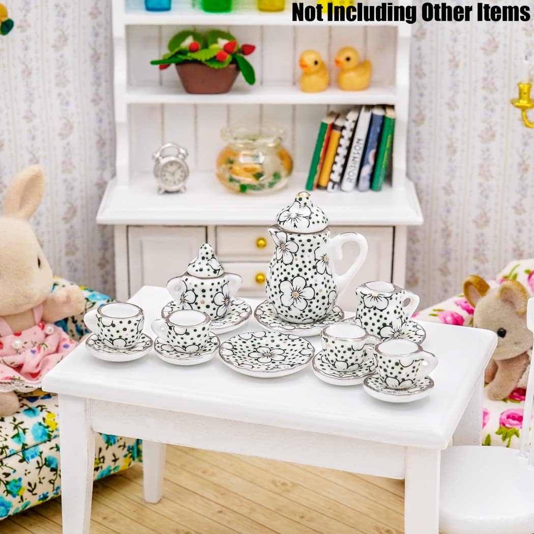 Odoria 1/12 Miniature Porcelain Tea Set 15Pcs Dollhouse Decoration Accessories, Grapes