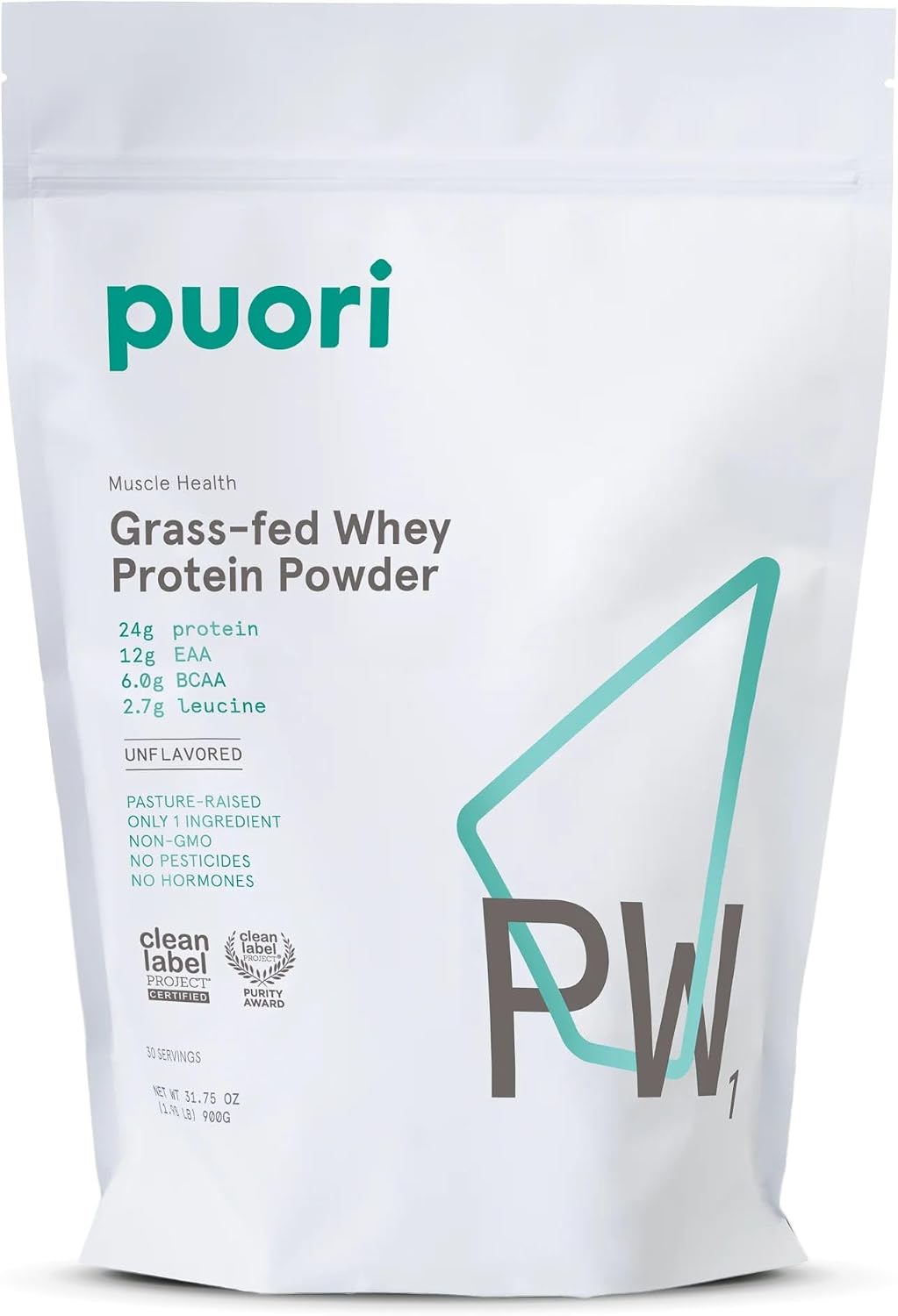 Puori PW1, Grass Fed Whey Protein Powder, Dark Chocolate, 30 Servings | Pasture-Raised Whey Protein Powder Drink Mix containing BCAA Amino Acids - Post-Workout Supplement for Muscle Gain & Recovery