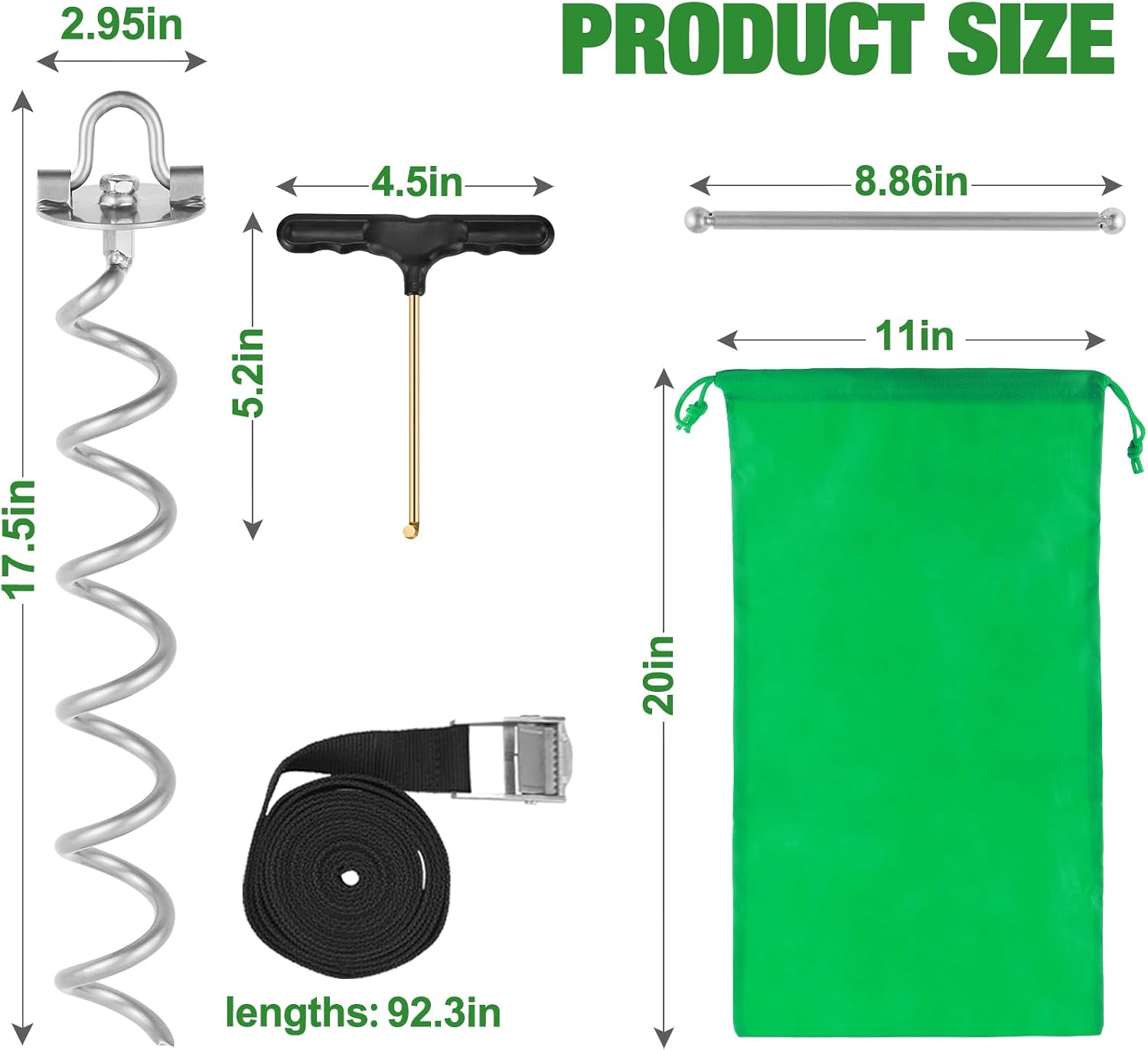 MIXXIDEA 11.4 Inch Gound Anchors Screw in, Metal Spiral Earth Anchors Kit, Heavy Duty Folding Ring Spiral Stake, Silver Ground Stakes for Tent