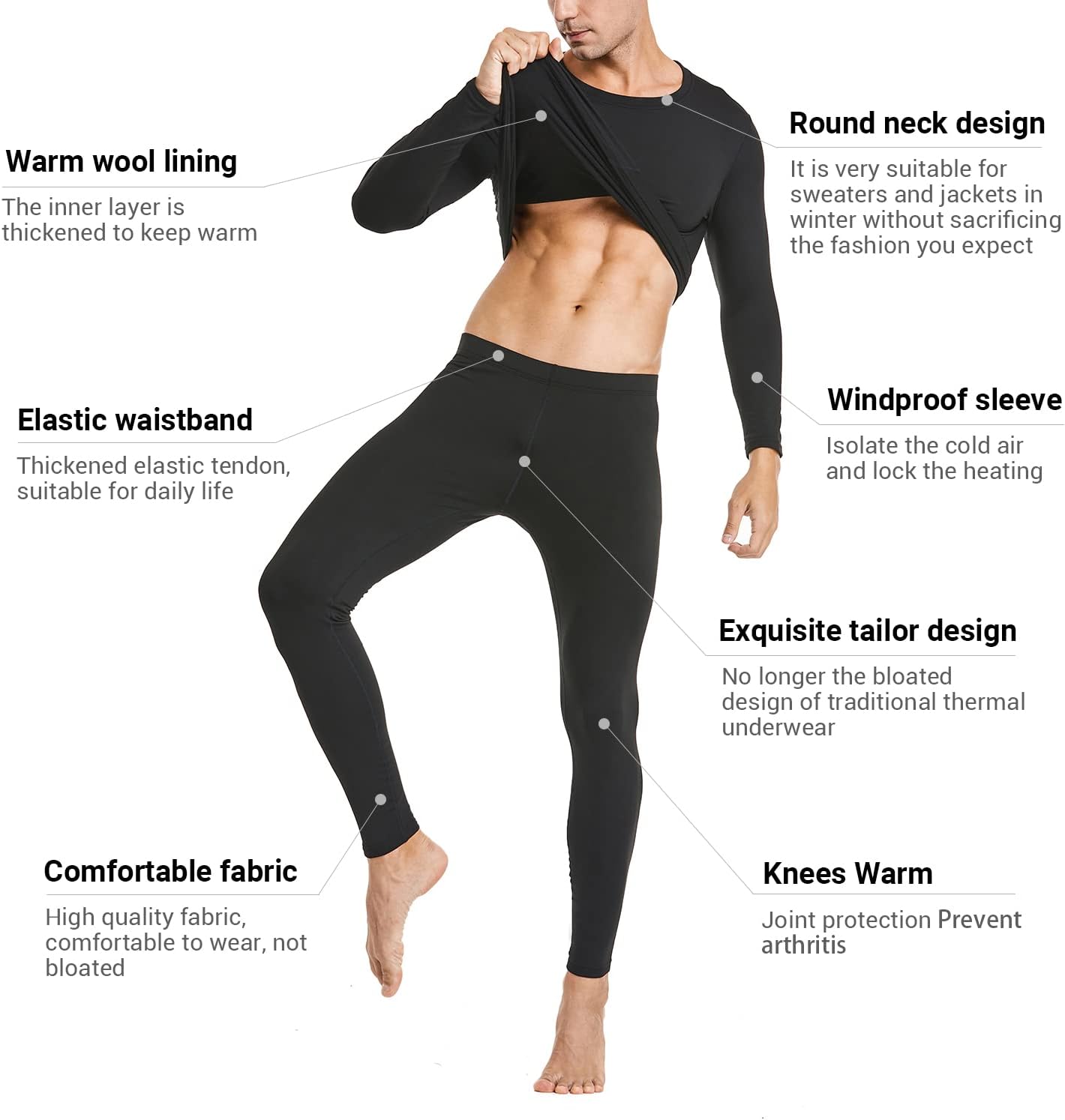 PISIQI Thermal Underwear Men Long Johns Set Ultra-Soft with Fleece Lined Base Layer Winter Skiing Warm Top & Bottom