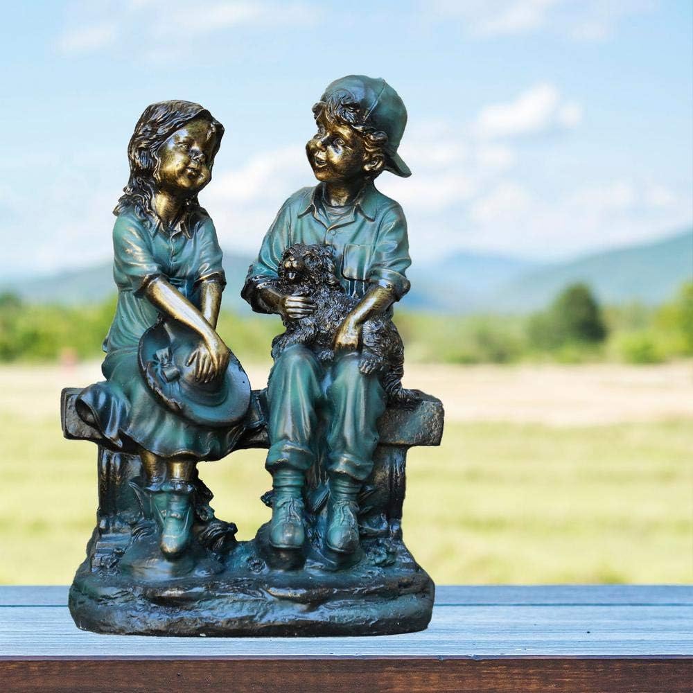 Alpine Corporation 26" Tall Indoor/Outdoor Girl Jumping Over Boy Statue Yard Art Decoration