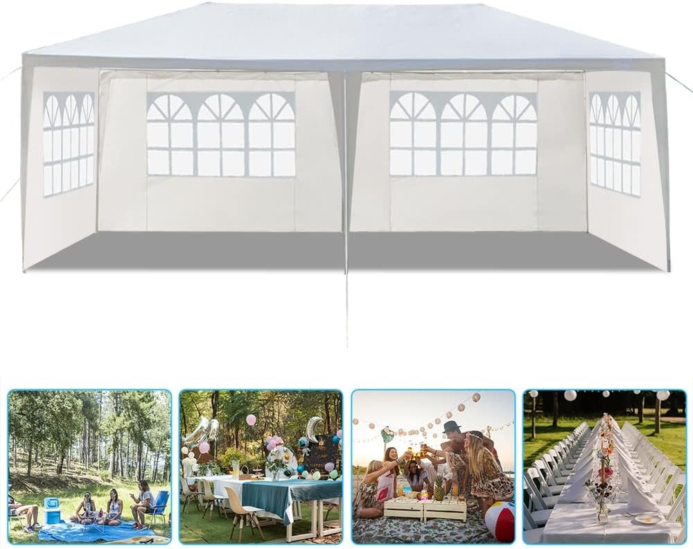 10' x 20' Outdoor Gazebo Canopy Waterproof Party Tent Wedding Canopy with Removable Sidewalls & Brighter Church Windows