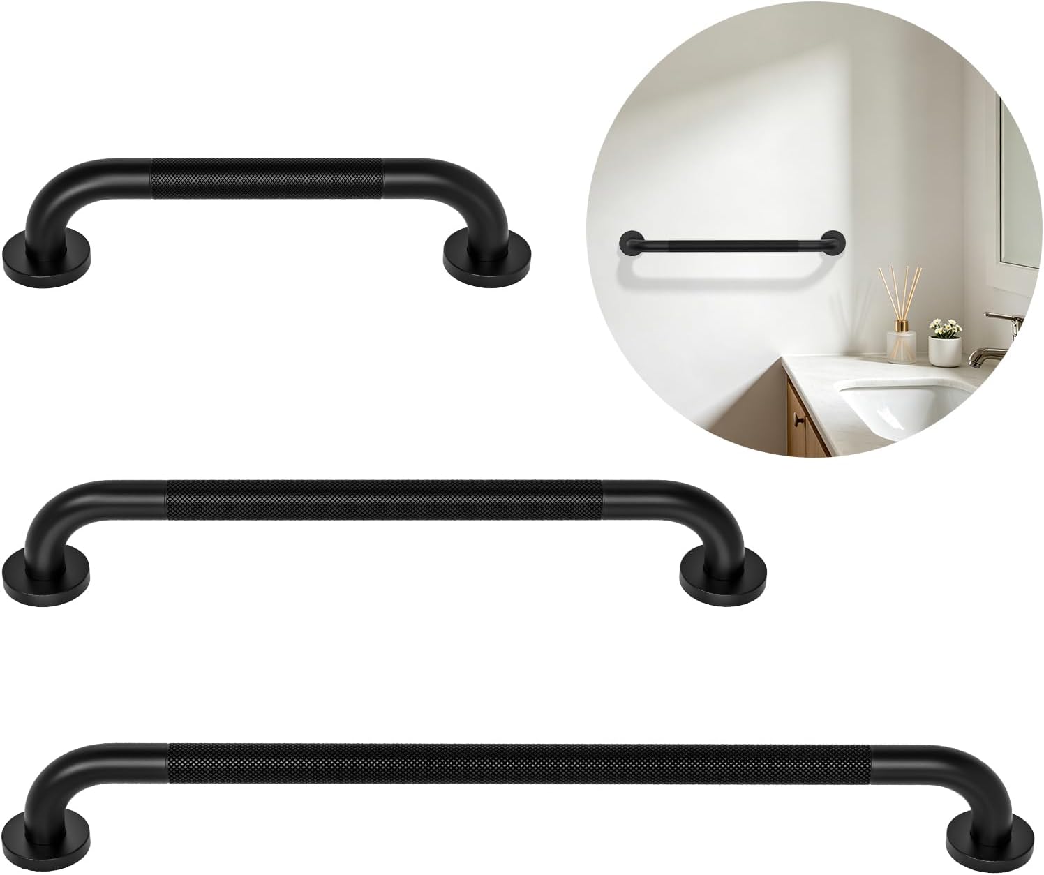 Munzong 3 Pack Commercial Handicap Grab Bars 18" 36" 42" Brushed Nickel | Bathroom Grab Bar for Shower 1.25" Diameter Anti Slip Bathroom Balance Bar Safety Hand Rail for Elderly Injury Senior