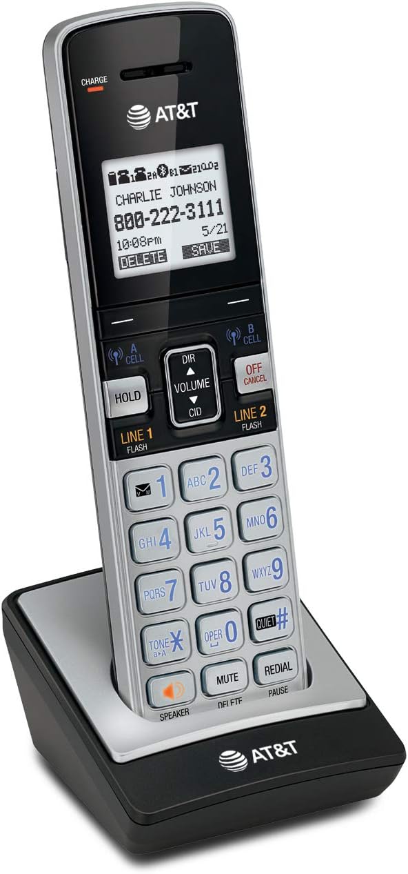 AT&T TL86103 2-Line Corded/Cordless Phone System for Small Business with Answering Machine, Connect-to-Cell Bluetooth, Caller ID, Intercom, Long Range & Expandable to 12 Handsets (Silver/Black)