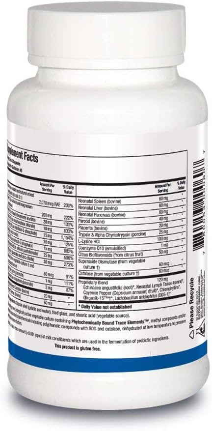 BIOTICS RESEARCH Bio Immunozyme Forte Multivitamin, Echinacea, Cayenne Pepper, Lactobacillus acidophilus, Botanicals, Probiotics, Amino Acids, Organs/Glandulars for Immune System Health 180 Capsules