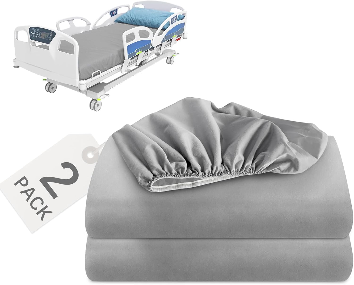 2 Pack Hospital Bed Sheets Fitted 36’’×84’’×14’’ Hospital Bed Sheet, Grey | Fit for Home & Hospital Care Beds, Shrinkage & Stain Resistant RV Twin Sheets for RV Twin/Bunk Mattress