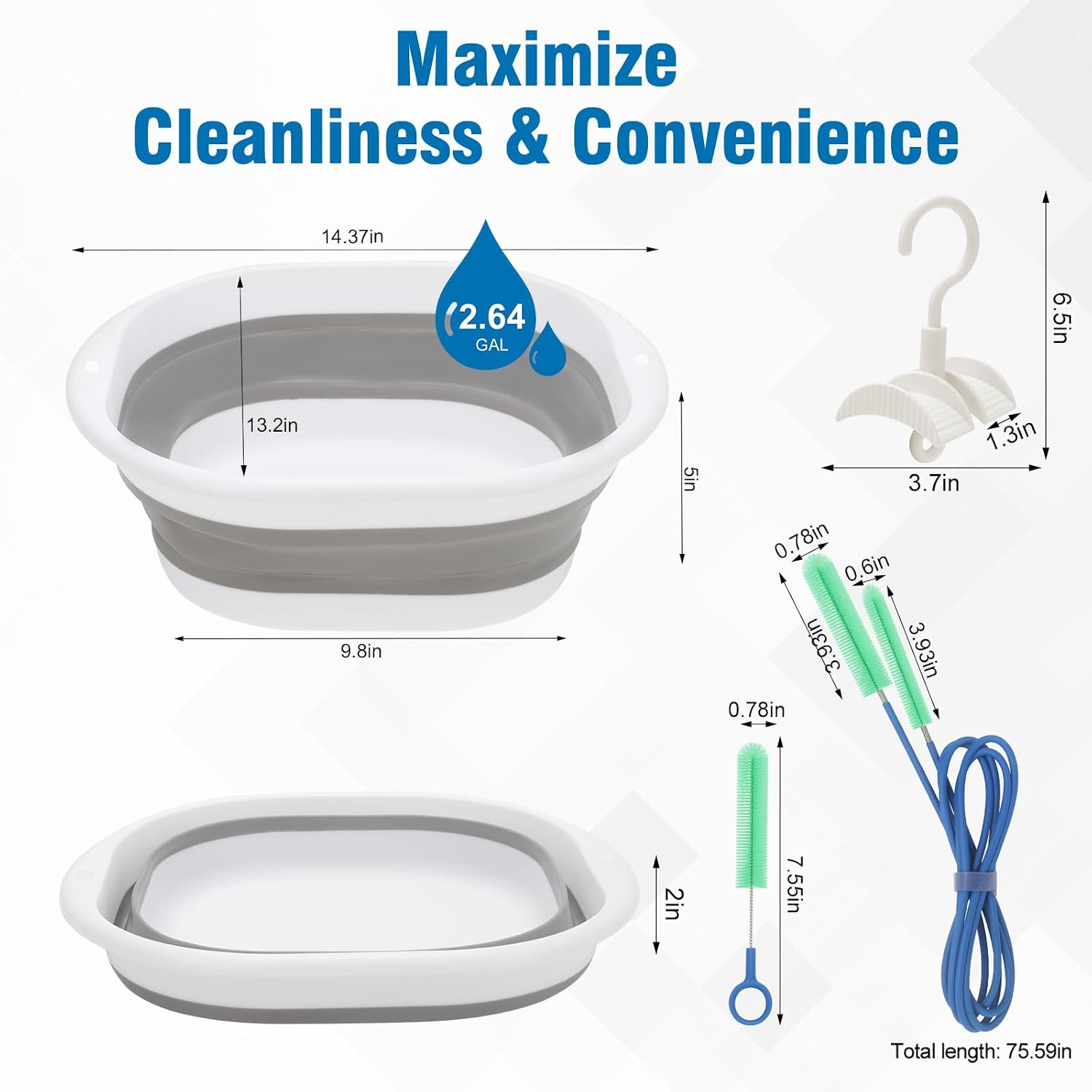 9 Pack CPAP Cleaning Kit for Hose & Mask, with Speed Control Hose Dryer, Collapsible Wash Basin & Hose Hanger, 7ft Cleaning Brush, CPAP Cleaning Supplies with Storage Bag, for 22mm & 15mm Tube