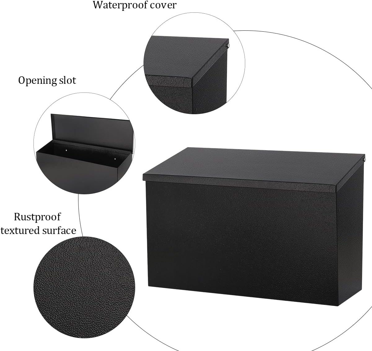 Locking Mailbox Wall Mount for Outside– Jssmst Mailboxes with Key Lock for Front Door Fence, Large Capacity Letter Box, 14.3 x 4.1 x 11.8 Inch, Black, SM-HPB911BN
