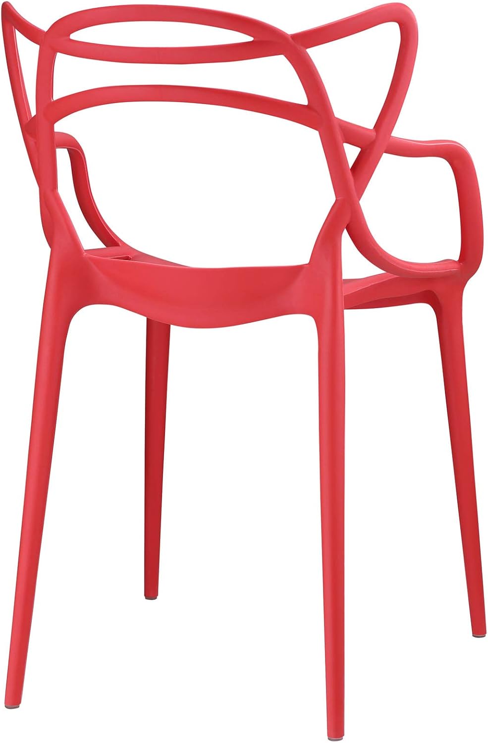 Contemporary Modern Urban Designer Dining Kitchen Room Side Dining Chair, Set of Two Red Plastic