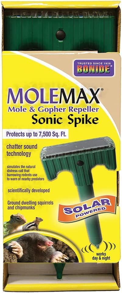 Bonide MoleMax Mole & Gopher Repeller Battery-Powered Sonic Spike | Animal Repellent Stake with Chatter Sound Technology