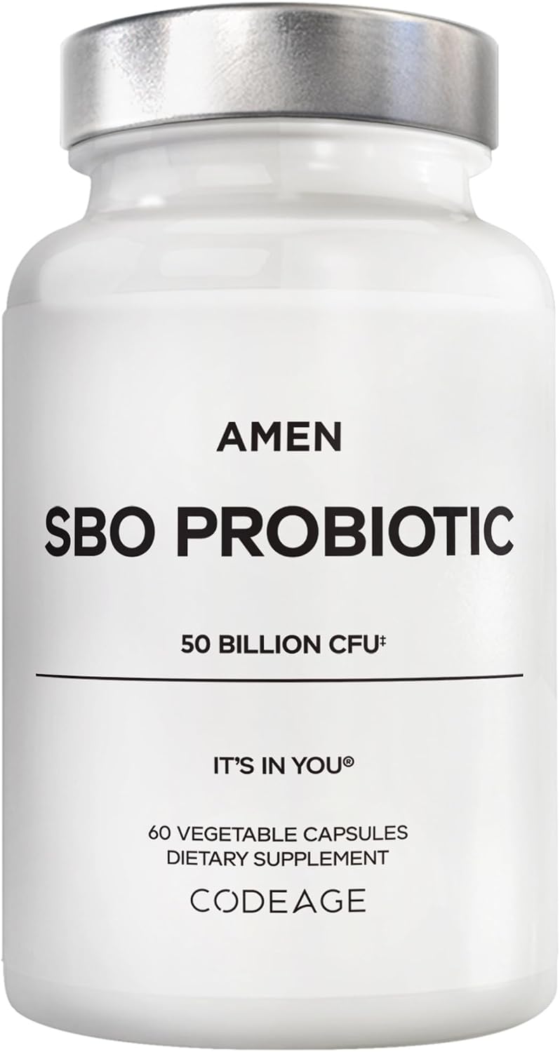 Amen SBO Probiotics Supplement, 50 Billion CFU, Prebiotics, 60 Capsules | Soil-based probiotic 50 billion CFU with prebiotics blend, sprouted broccoli
