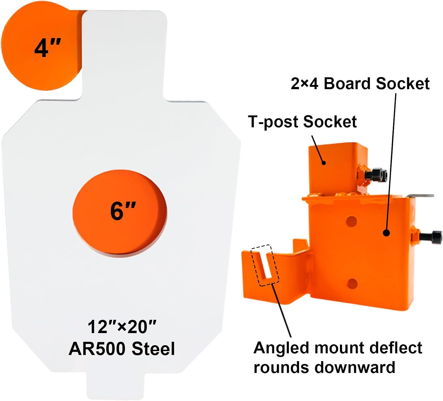 Highwild AR500 Steel Hostage Target 12" x 20" x 3/8" Armored Steel Bullseye Reactive IDPA Shooting Target with 2X4 T-Post Bracket