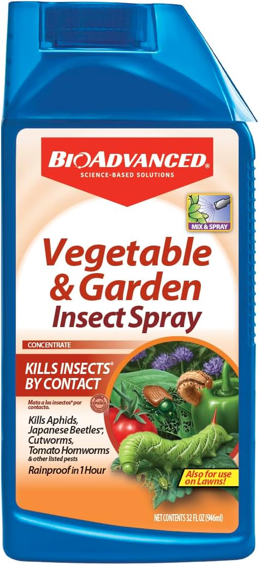 BioAdvanced Vegetable & Garden Insect Spray Concentrate - 32 fl oz Bottle | Fast-Acting Vegetable Garden Pest Control - Rainproof in 1 Hour