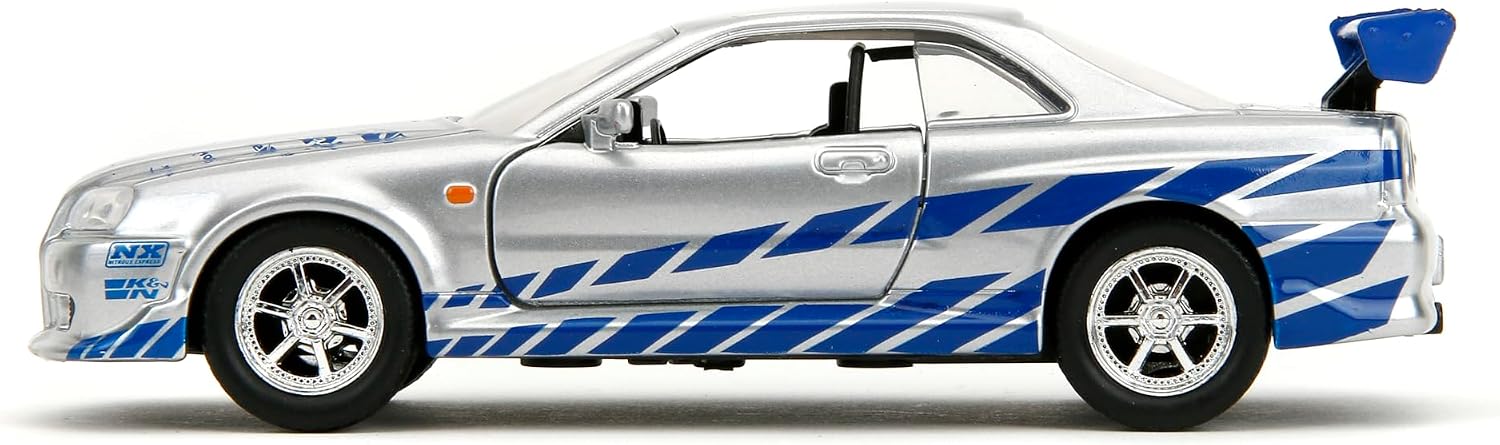 Jada Toys Fast & Furious 1:32 Brian's Nissan Skyline GT-R R34 Die-cast Car Silver/Blue, Toys for Kids and Adults