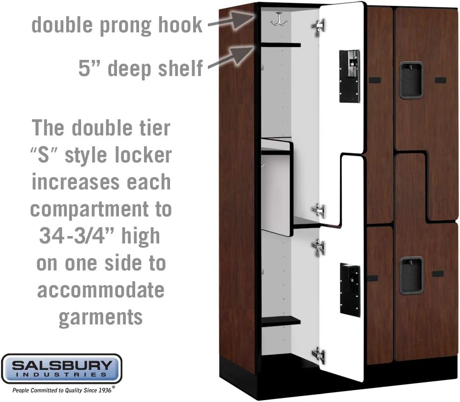 Salsbury Industries Double Tier 'S' Style Designer Wood Locker, Mahogany, 5' 3" x 15"