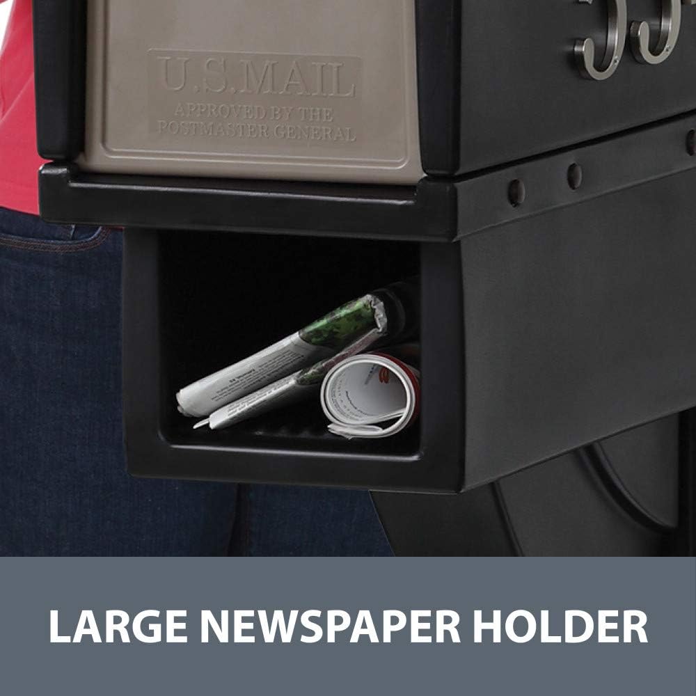 Step2 Mailmaster Hudson Mailbox, Magnetic Door, Large Newspaper Holder, Heavy-Duty, Weather Resistant, Post Mounting Hardware Kit Included, Black