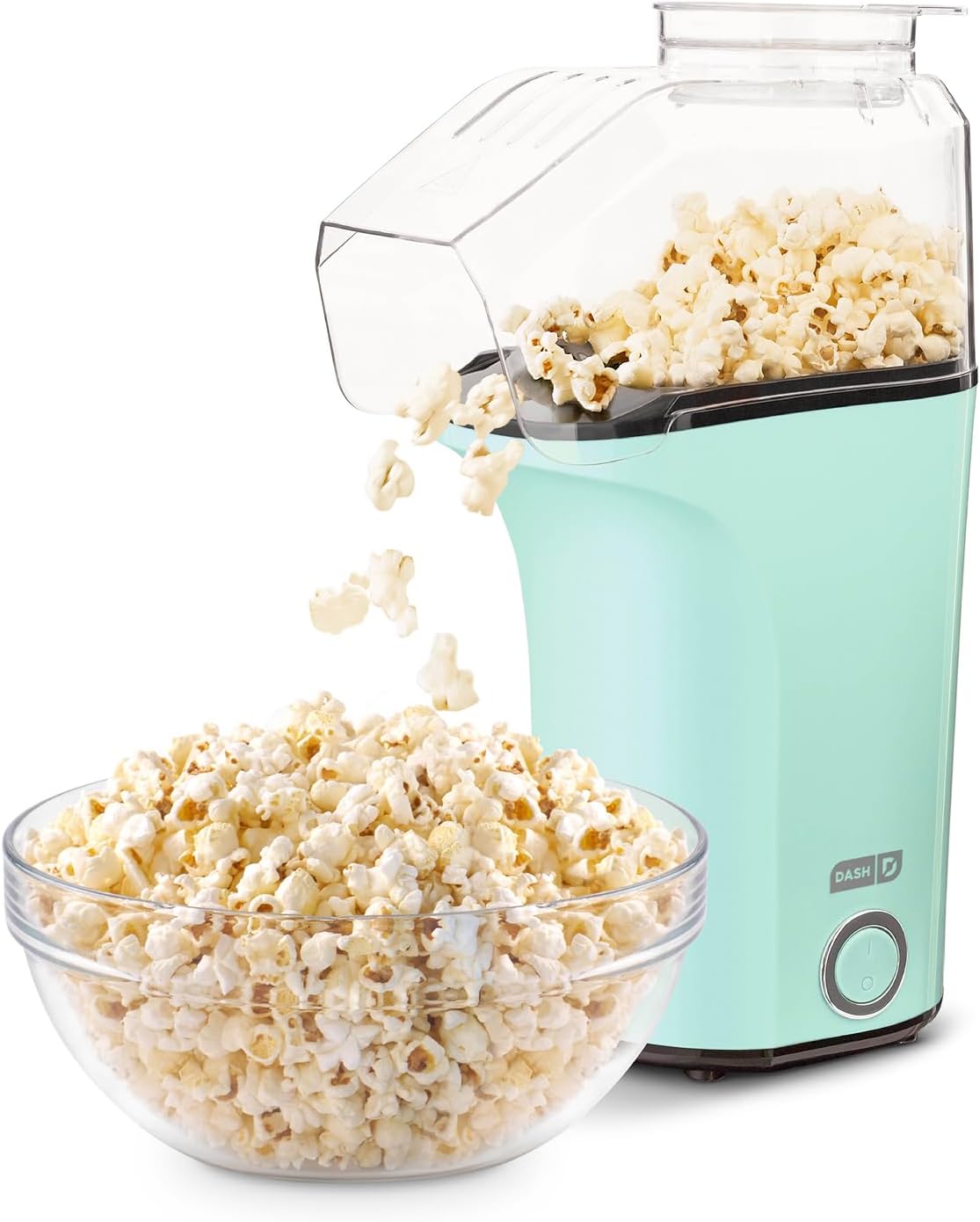Dash Fresh Pop Popcorn Maker, 16-Cup Hot Air Popper, Aqua | Electric Popcorn Machine, Oil-Free Air Popped Popcorn, Built-In Measuring Cup & Butter Melting Tray, Movie Night Snacks