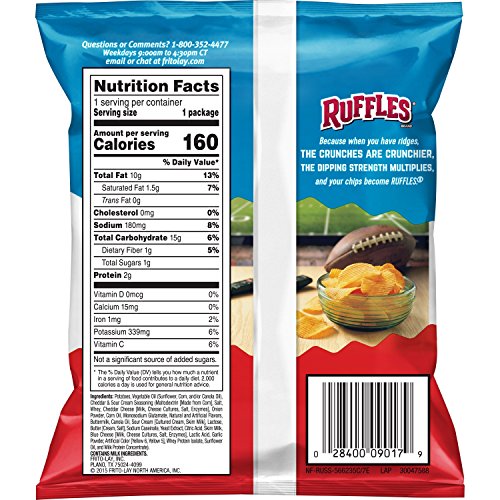 Ruffles Potato Chips, Cheddar Sour Cream, 1oz (40 Count)