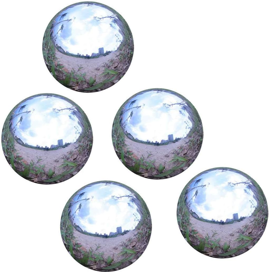 Stainless Steel Gazing Ball for Homes and Gardens Ornament, Hollow Ball Mirror Polished Shiny Sphere, Pack of 5 (2 Inch)