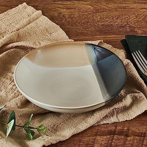 Mikasa Gourmet Basics Caden 16-Piece Stoneware Dinnerware Set, Service for 4, White Glossy Center with Black and Tan Two-Tone Reactive Glaze, Dishwasher and Microwave Safe