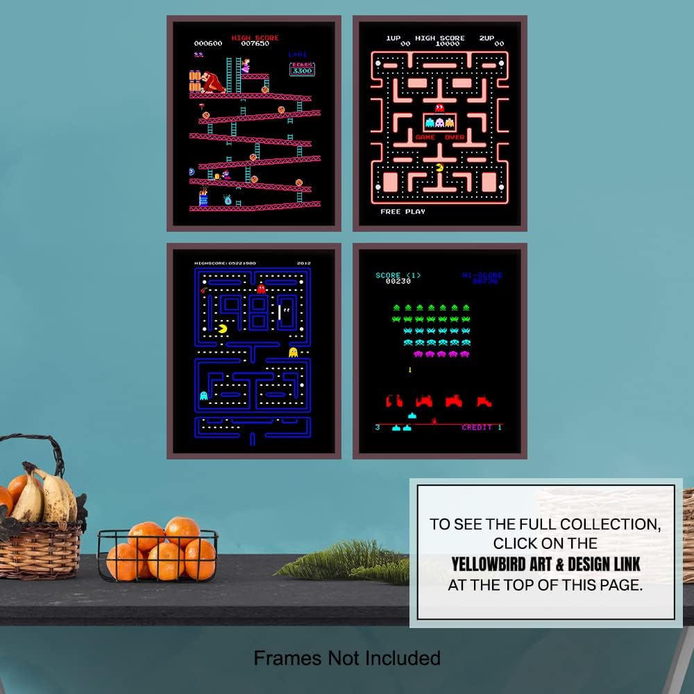 Classic Arcade Games Wall Art Prints - Arcade Decor - 8x10 Set for Man Cave, Den, Family Room, Bar, Bedroom - Gift for Gamers, Video Game, Pacman