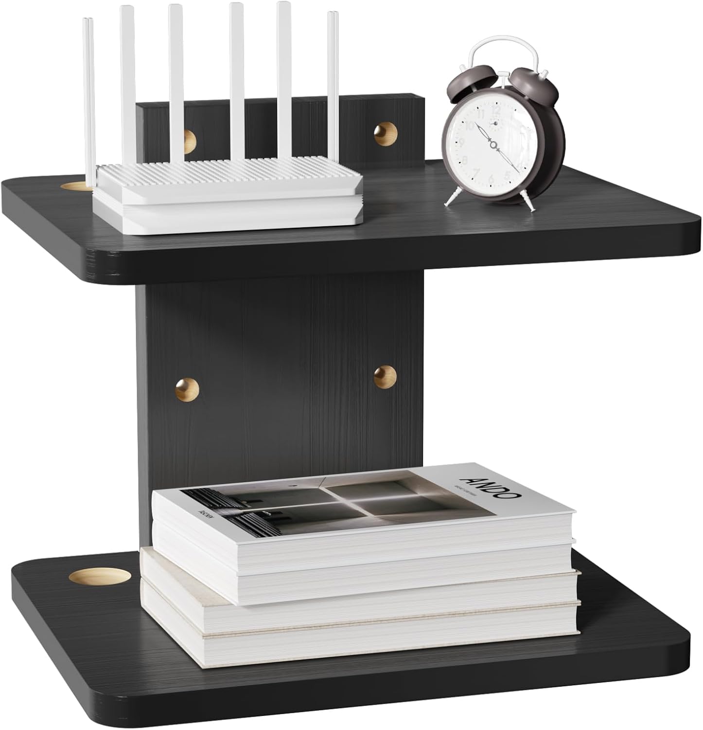 WALI Floating TV Shelf, 2 Tier Glass Projector Shelf for DVD Players, Routers, Game Consoles, Cable Boxes, Living Room Decor, Wall Mount Shelves Hold Up to 17.6lbs (CS202B), 2-Shelf, Black