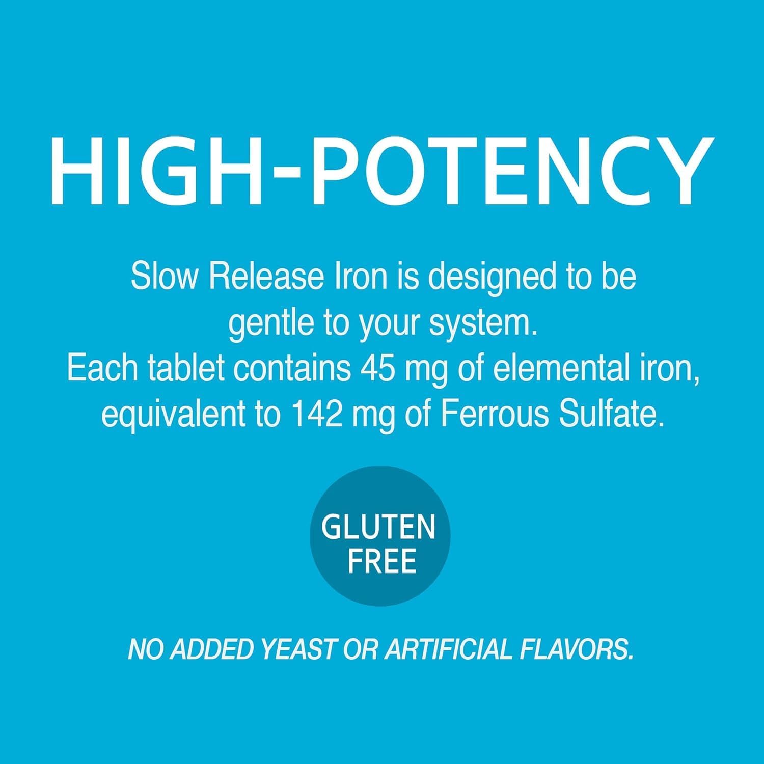 21st Century Slow Release Iron 45mg Tablets, Gentle on Stomach, 60 Count | High-Potency Ferrous Sulfate, Compare VS. Slow FE® & Healthy Red Blood Cells, Gluten Free, No Added Yeast, For Women & Men