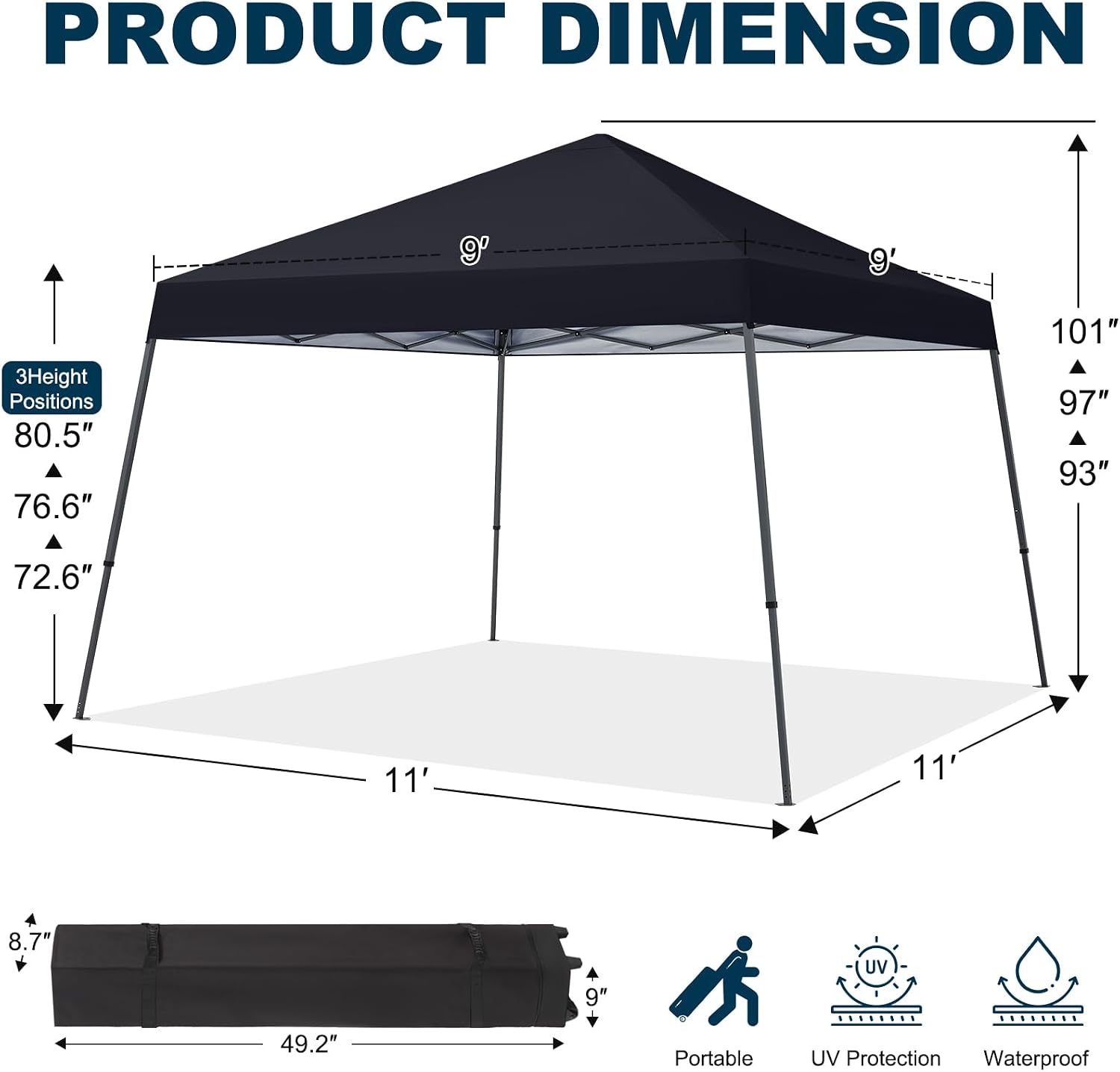 MASTERCANOPY 11x11 Slant Leg Pop Up Canopy Tent Black