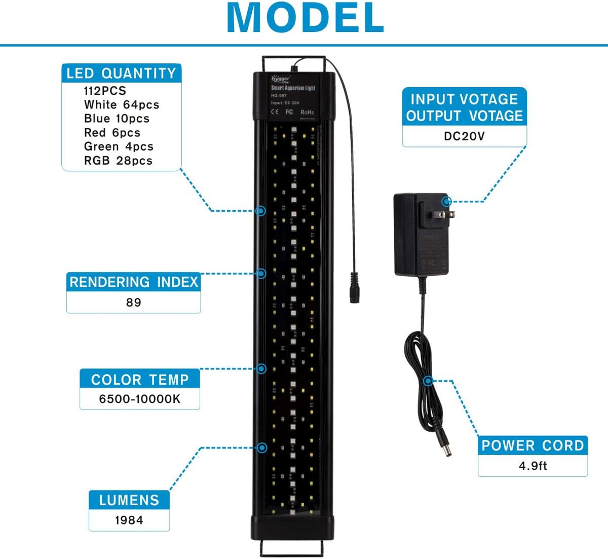 hygger Aquarium Programmable LED Light, for 30~36in Long Full Spectrum Plant Fish Tank Light with LCD Setting Display, 7 Colors