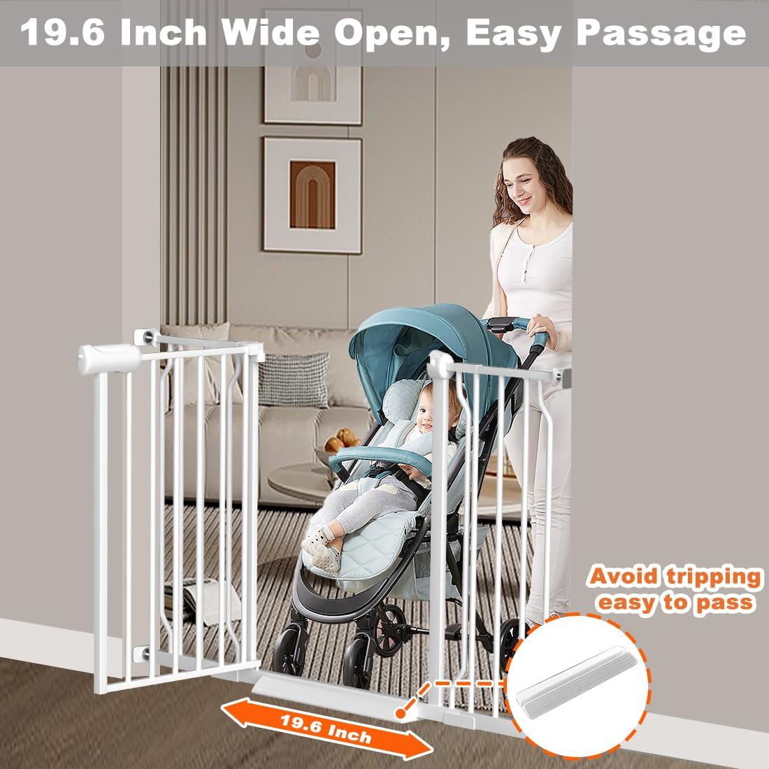 Fairy Baby Extra Wide Baby Gate for Doorways Auto Close Safety Gates for Bedroom, Fits 57.5 Inch to 62 Inch with Pressure Mounted Extention Kit, White | Pressure Mounted No Drill Pet Gate with Door, Heavy Duty Walk-Through Gate for Toddlers, Kids, Dogs,…